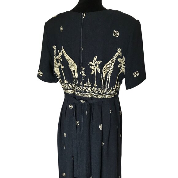 Citi Dress Giraffe Print Dress: Vintage 80s Long Rayon Dress Black Size 18W - Picture 8 of 12